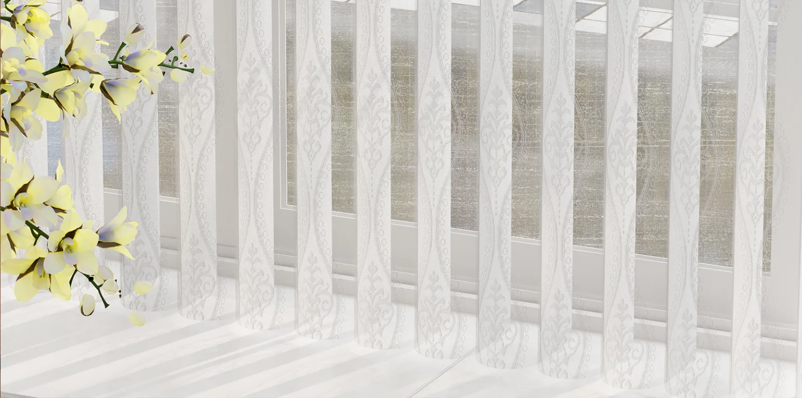 MODERO Elise Vertical Shades at the window.